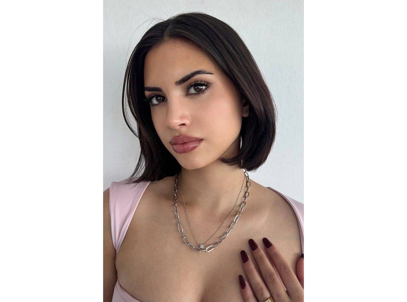 Gümüş Renk Yonca Figürlü İkili Kolye