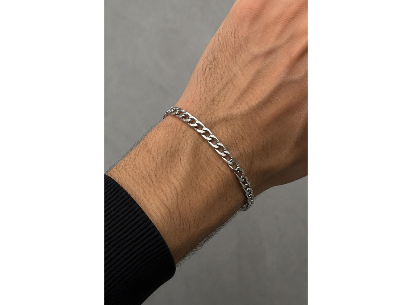 Gümüş Renk Zincir Çelik Bileklik (Unisex)