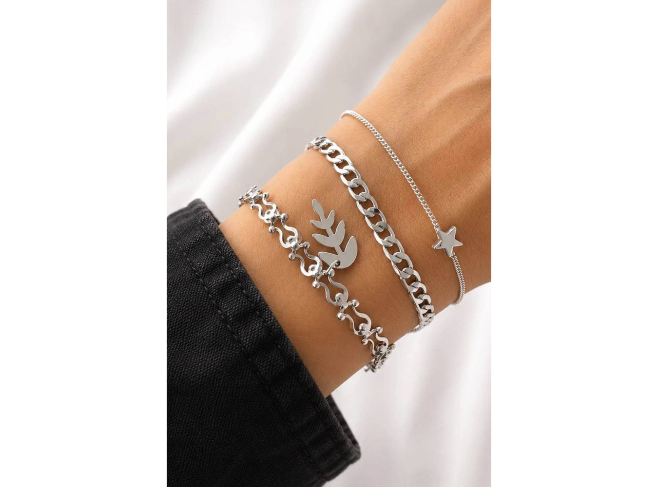 Gümüş  Renk  Zincir Detaylı 3lü Bileklik Set