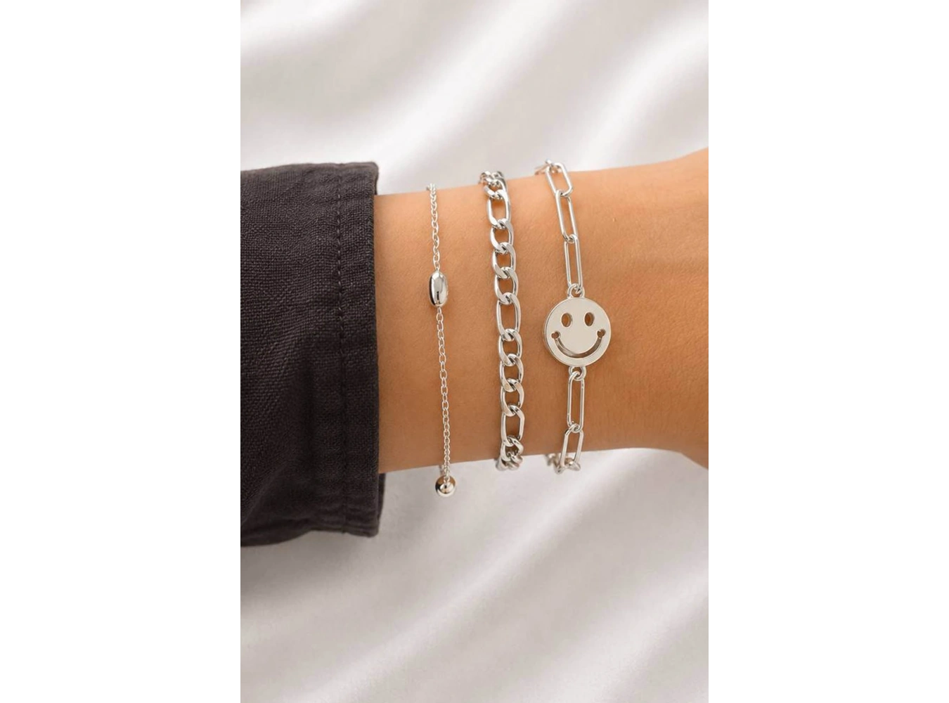 Gümüş Renk  Zincir Detaylı 3lü Bileklik Set