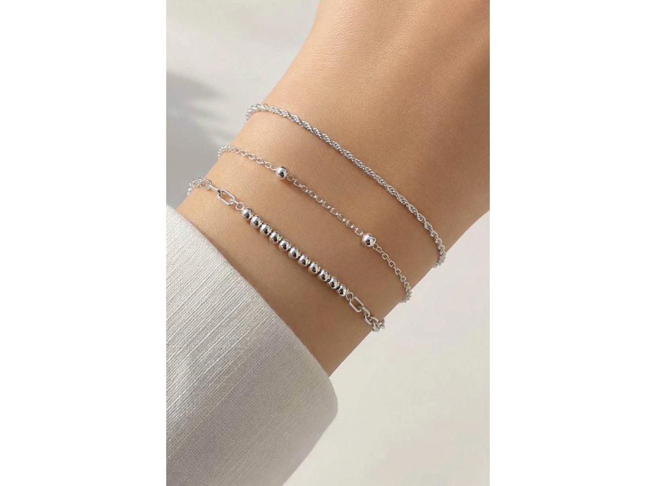 Gümüş  Renk  Zincir Detaylı 3lü Bileklik Set