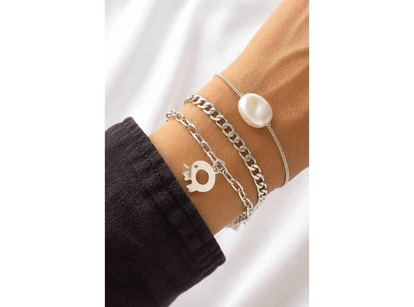 Gümüş  Renk  Zincir Detaylı 3lü Bileklik Set