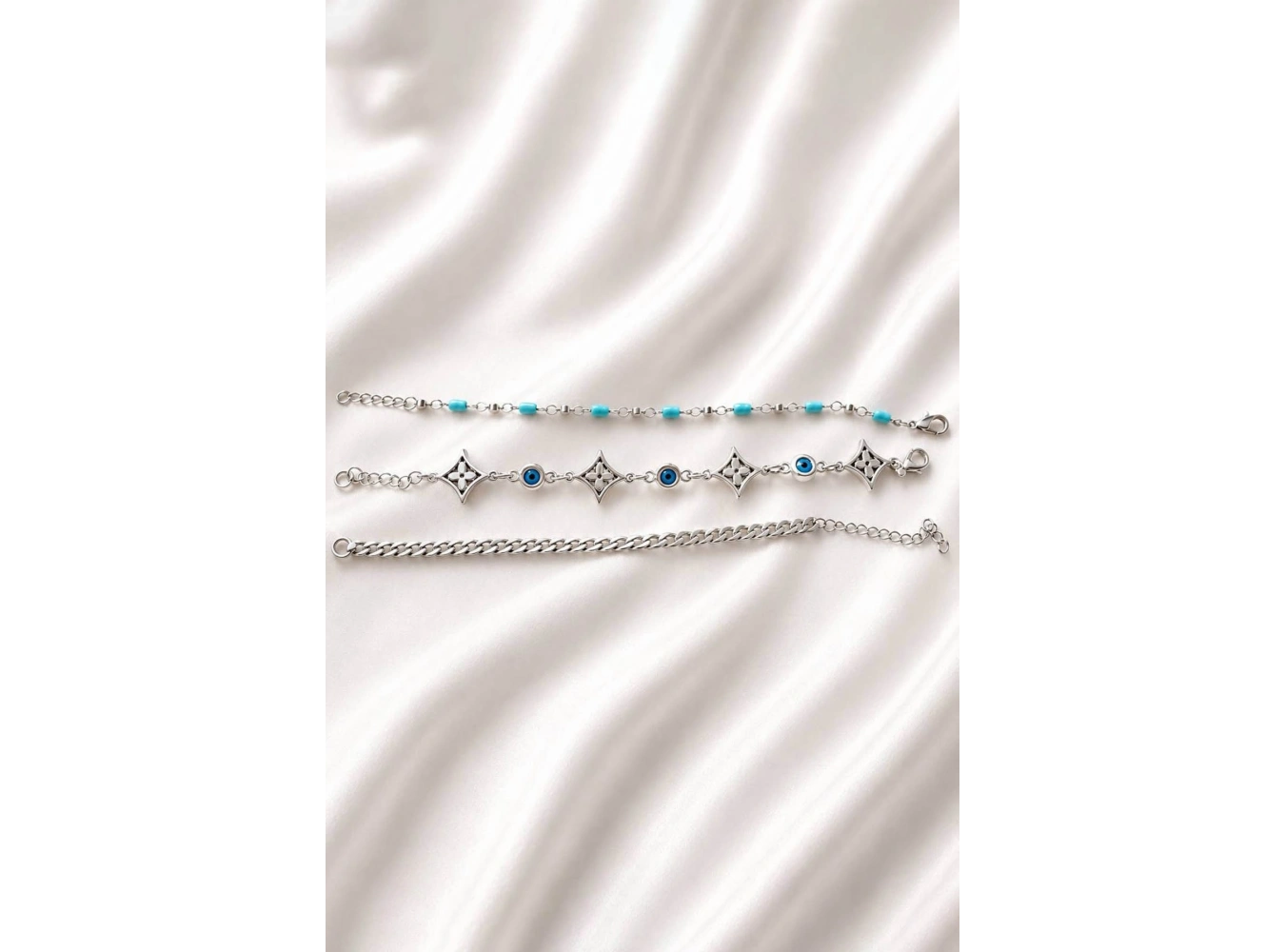 Gümüş  Renk  Zincir Detaylı 3lü Bileklik Set