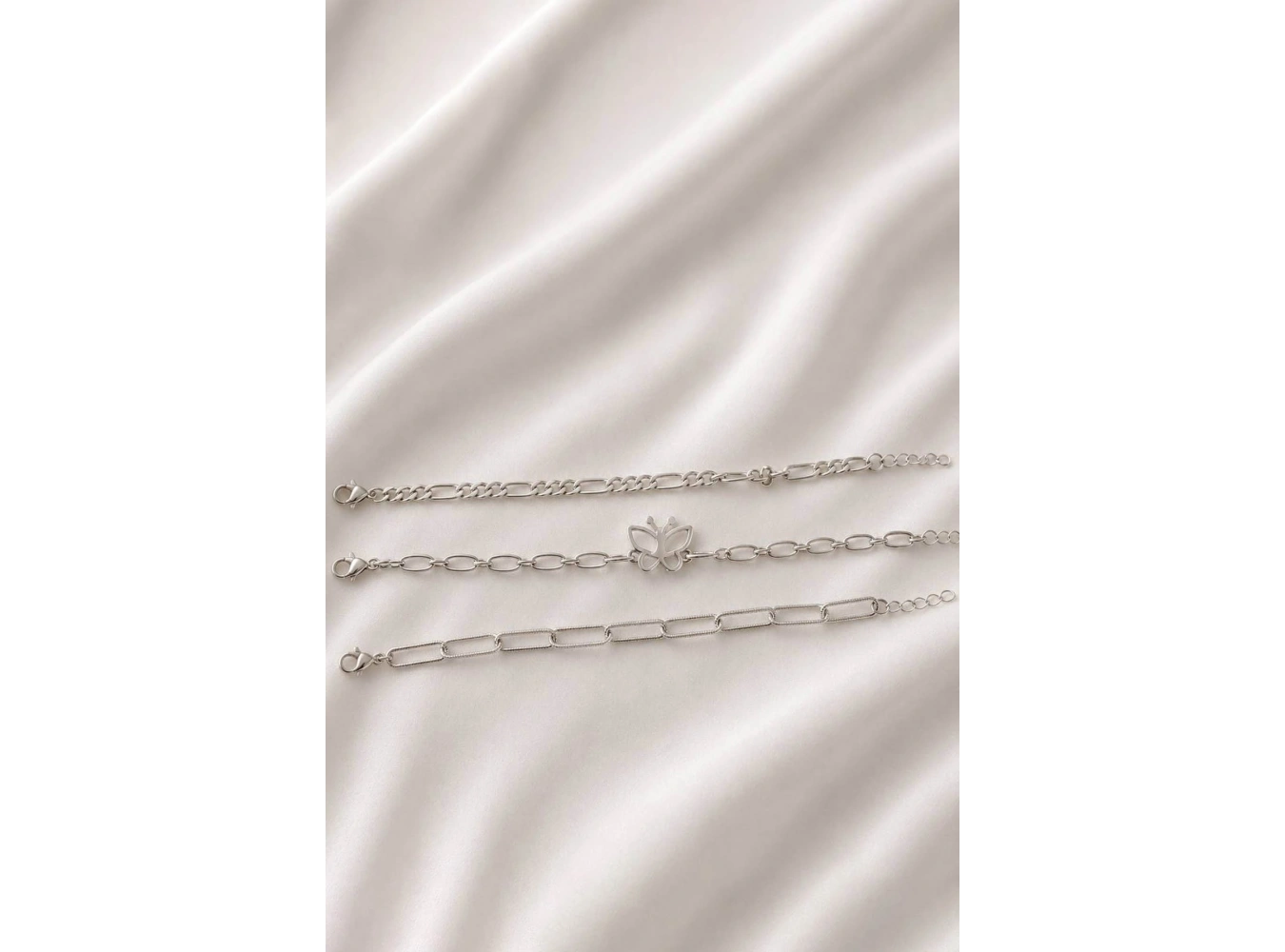 Gümüş Renk  Zincir Detaylı 3lü Bileklik Set