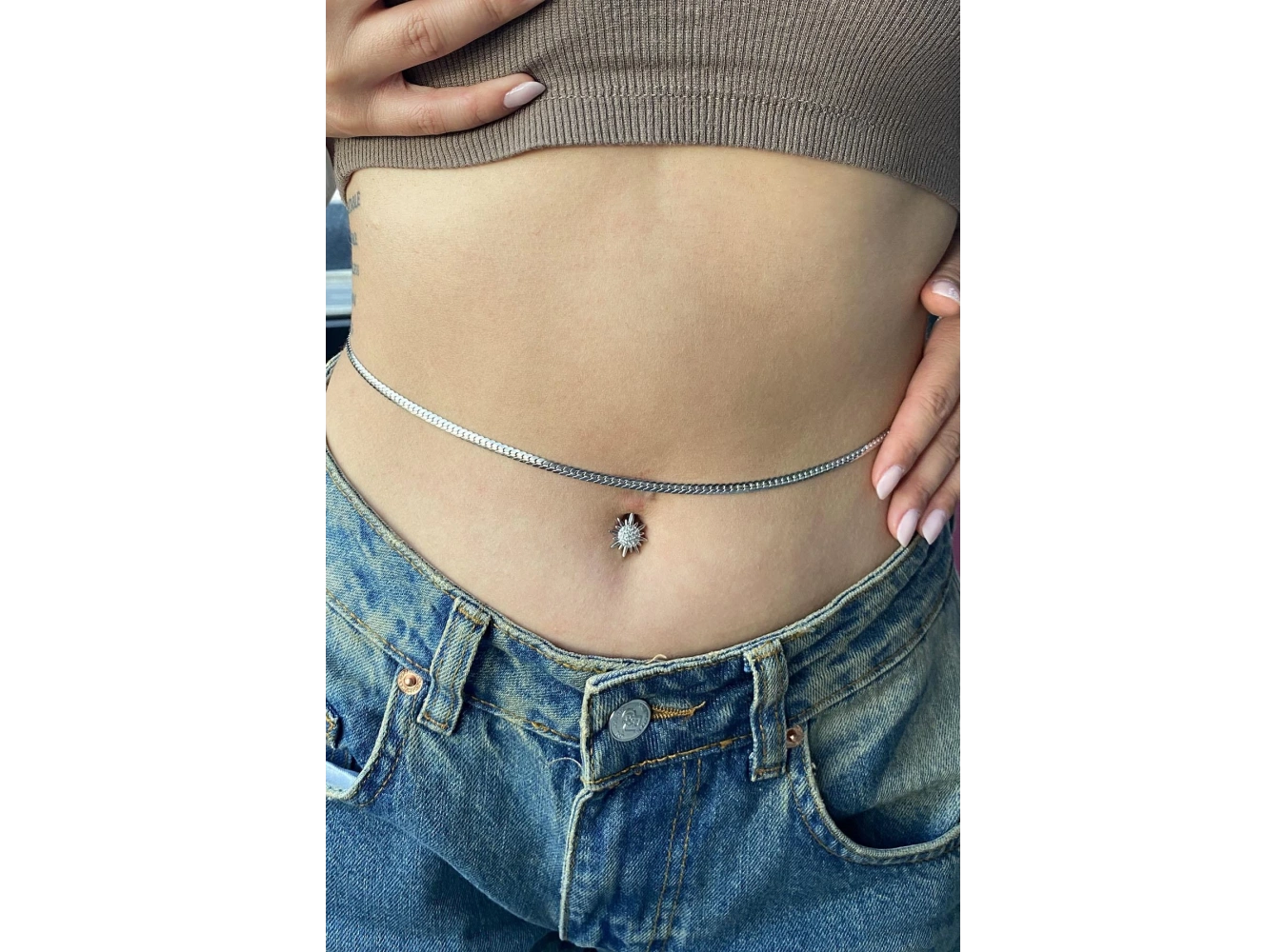 Gümüş Renk Zincir Detaylı Çelik Bel Zinciri