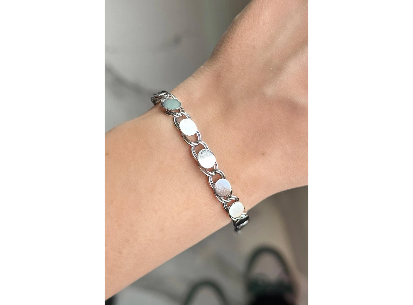 Gümüş Renk Zincir Detaylı Çelik Bileklik