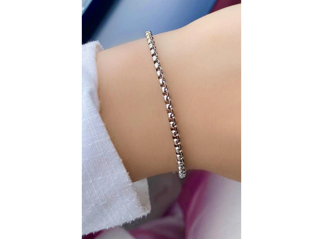 Gümüş Renk Zincir Detaylı Çelik Bileklik (Unisex)