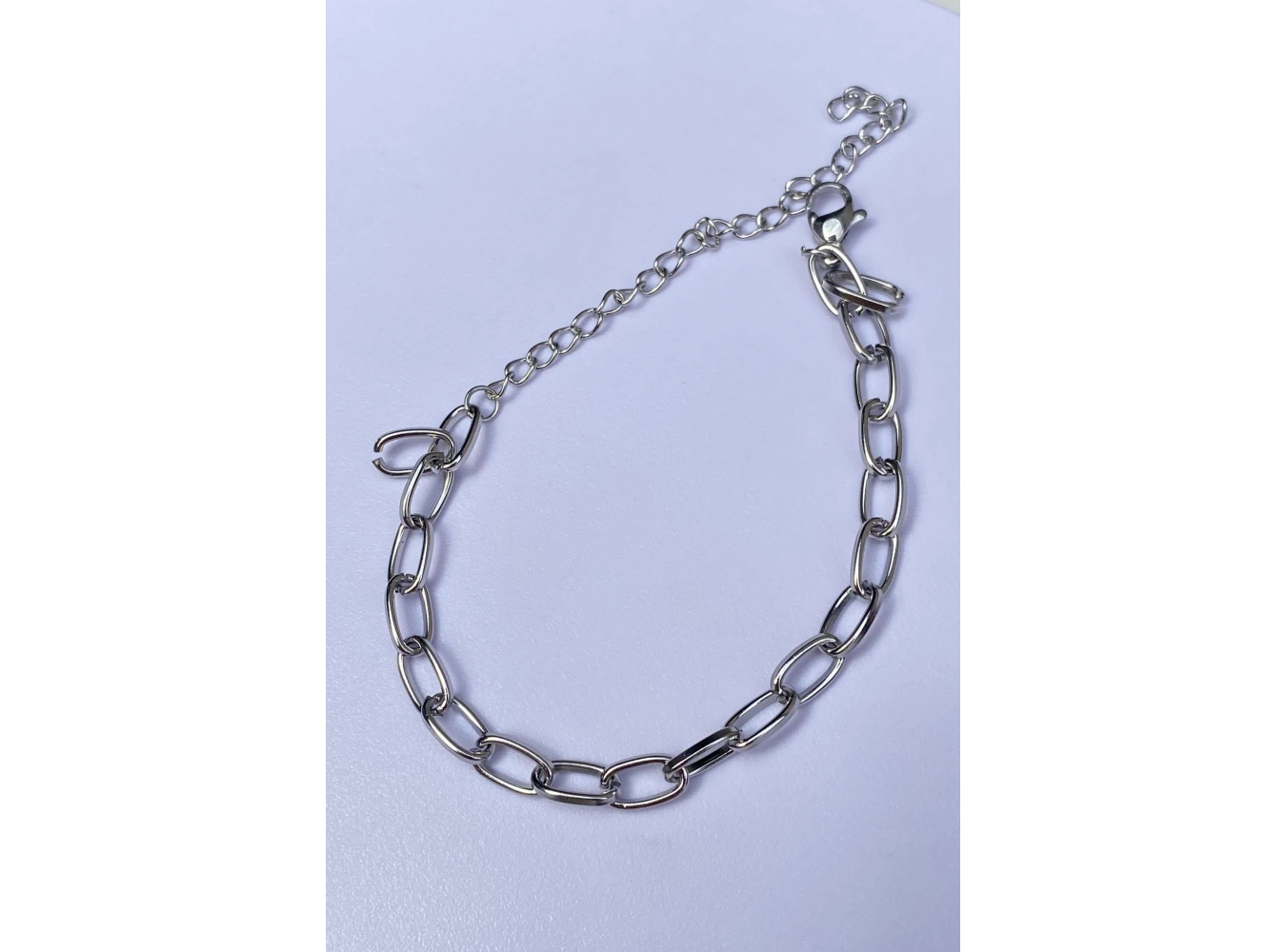 Gümüş Renk Zincir Detaylı Çelik Bileklik (Unisex)