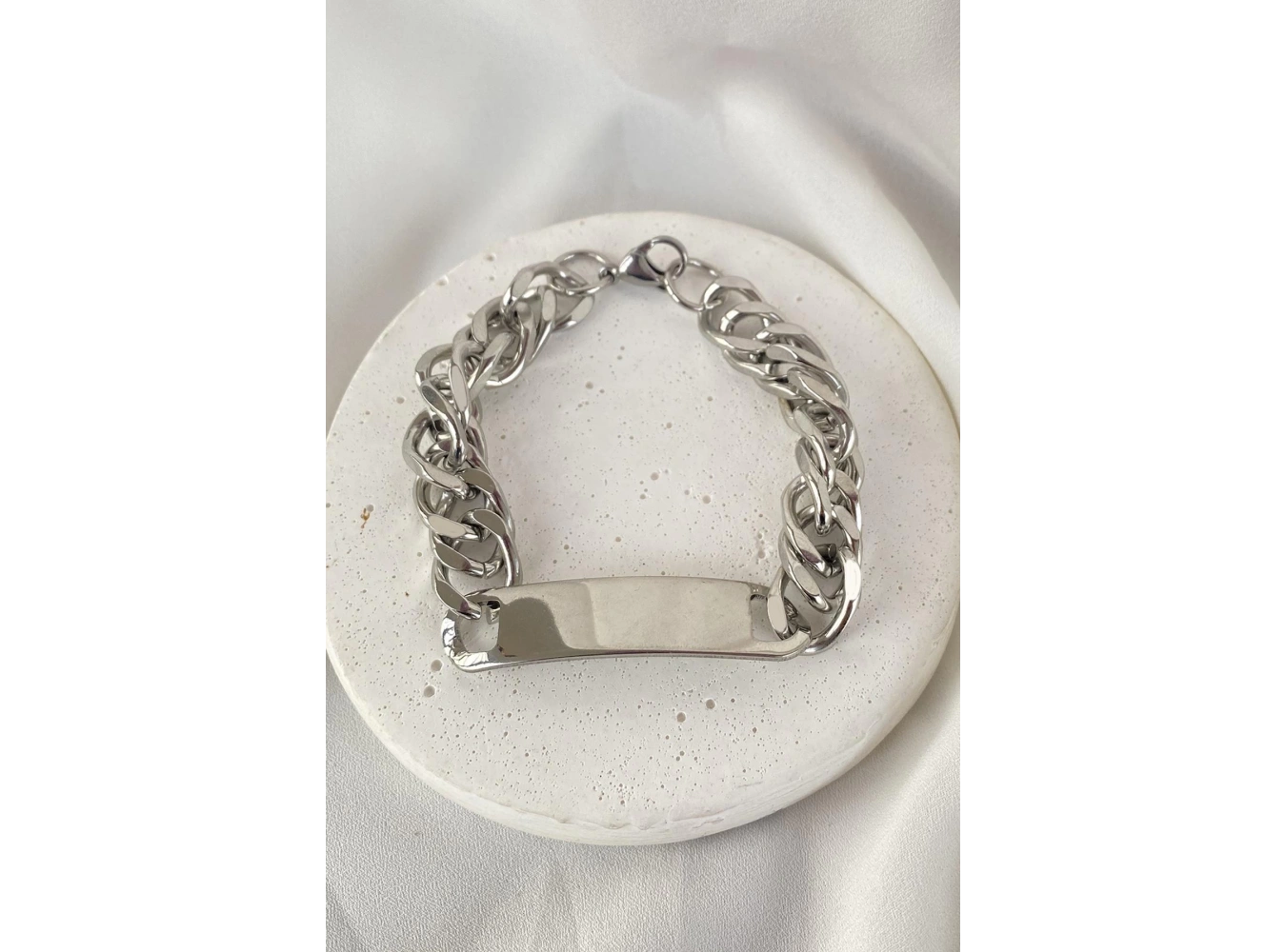 Gümüş Renk Zincir Detaylı Çelik Bileklik (Unisex)