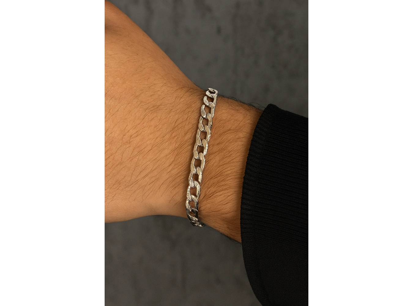 Gümüş Renk Zincir Detaylı Çelik Erkek Bileklik