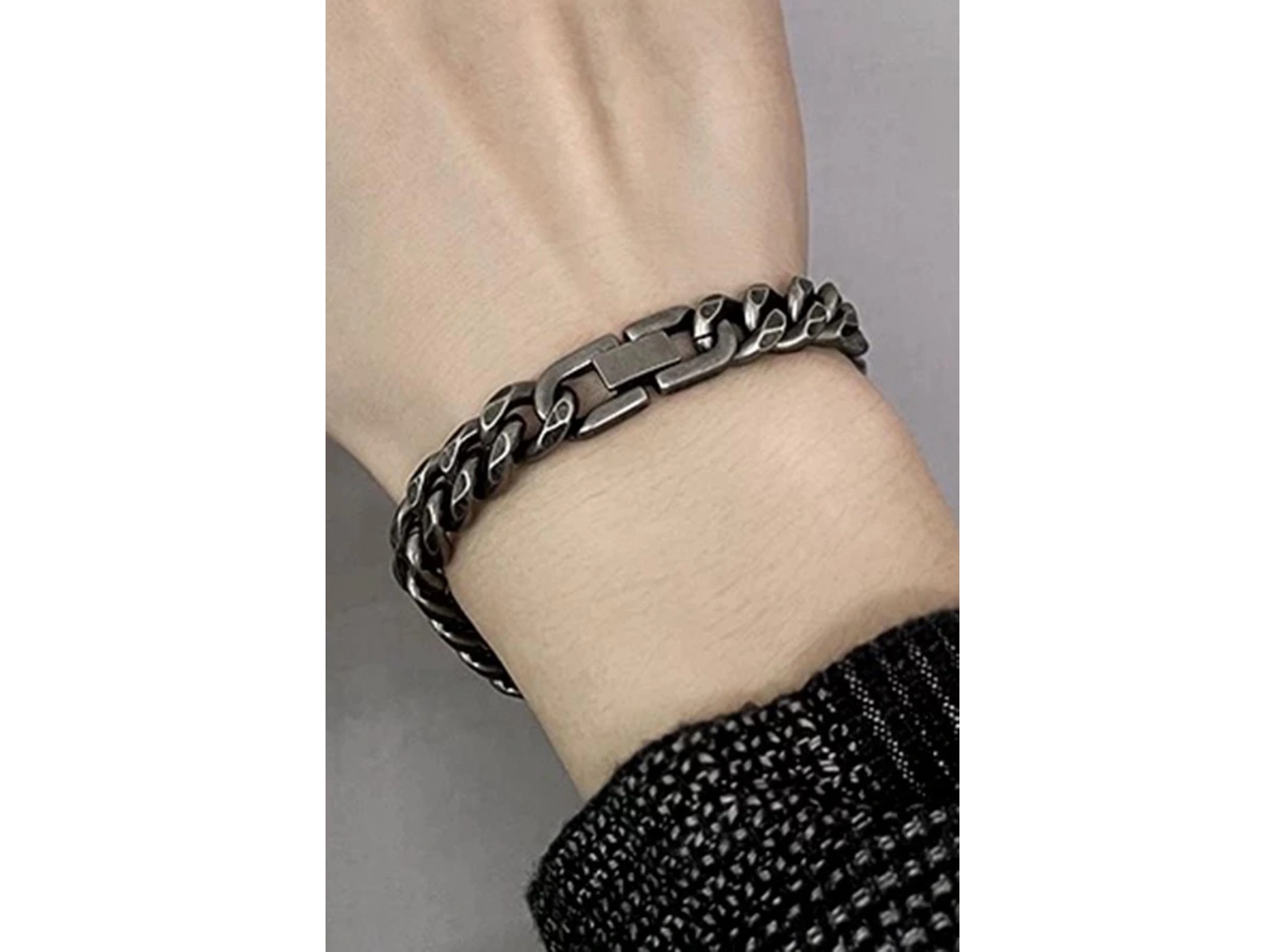 Gümüş Renk Zincir Detaylı Çelik Erkek Bileklik