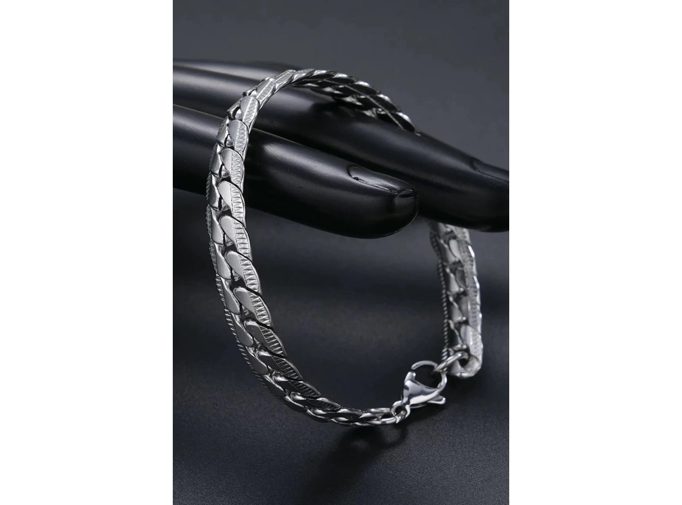 Gümüş Renk Zincir Detaylı Çelik Erkek Bileklik