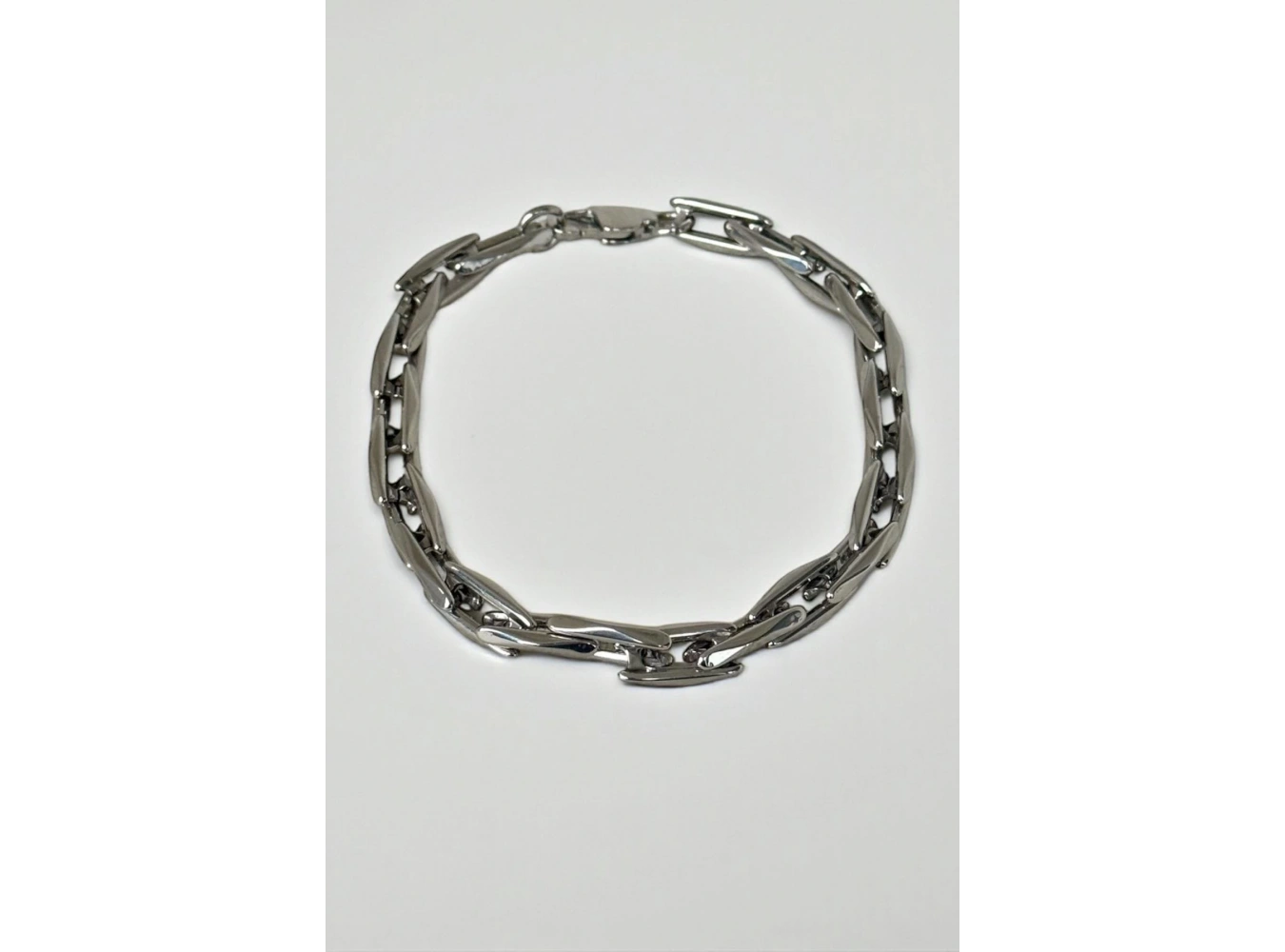 Gümüş Renk Zincir Detaylı Çelik Erkek Bileklik