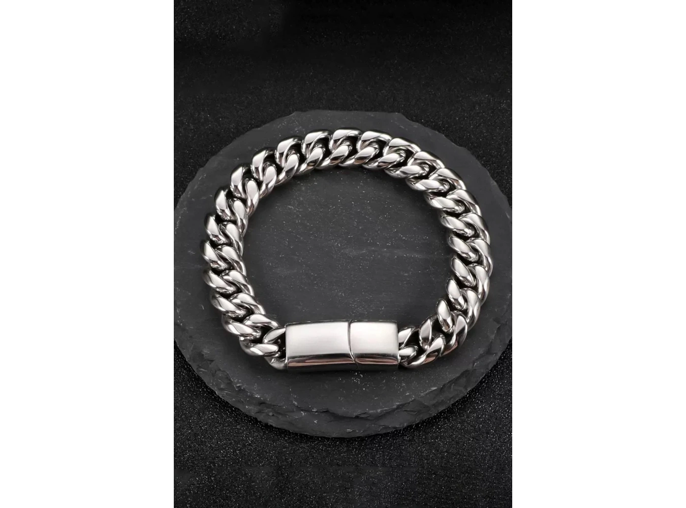 Gümüş Renk Zincir Detaylı Çelik Erkek Bileklik