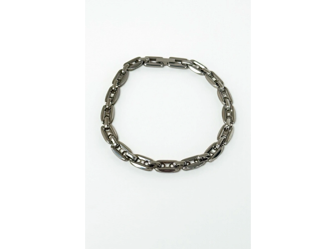 Gümüş Renk Zincir Detaylı Çelik Erkek Bileklik