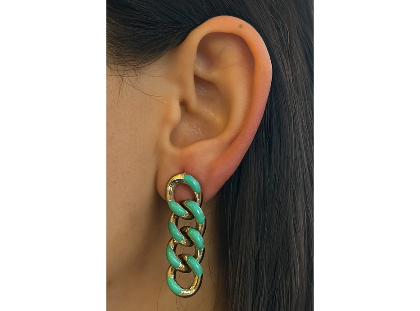 Gümüş Renk Zincir Detaylı Çelik Küpe (Çift)