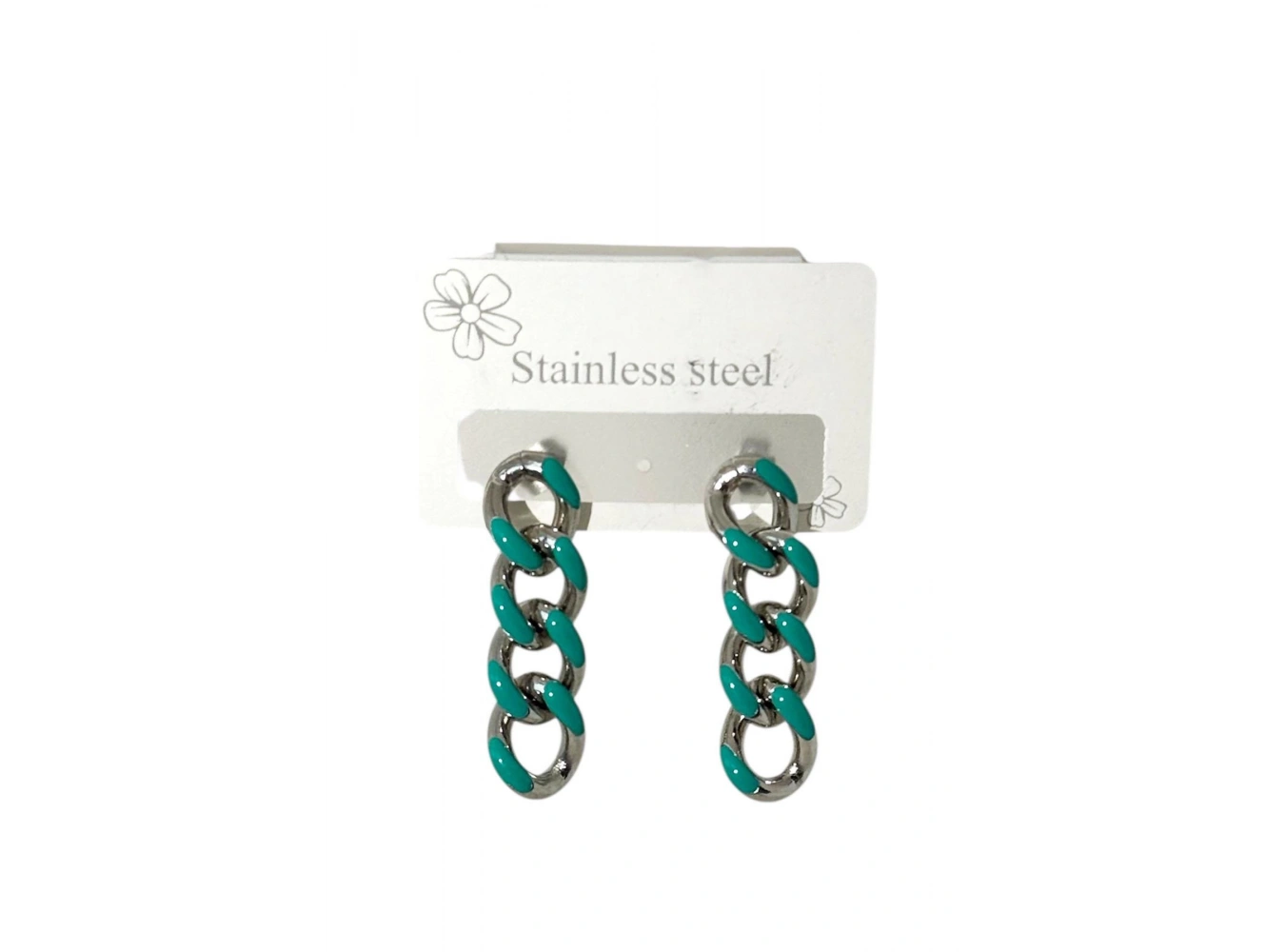 Gümüş Renk Zincir Detaylı Çelik Küpe (Çift)