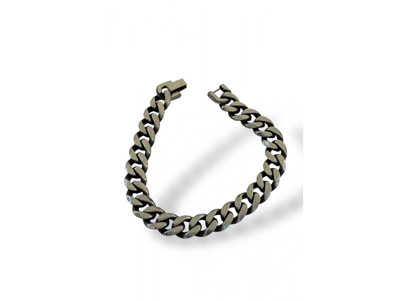 Gümüş Renk Zincir Detaylı Erkek Çelik Bileklik
