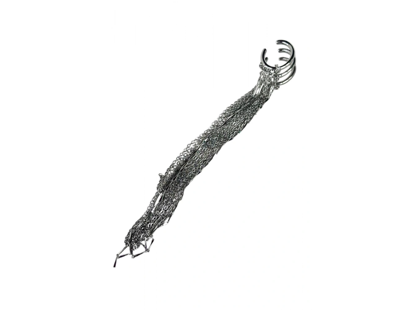 Gümüş Renk Zincir Detaylı Sallantılı Ear Cuff (Tek)