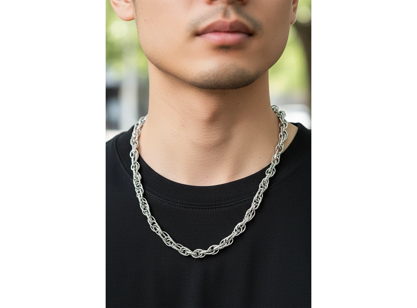 Gümüş Renk Zincir Detaylı Unisex Çelik Kolye