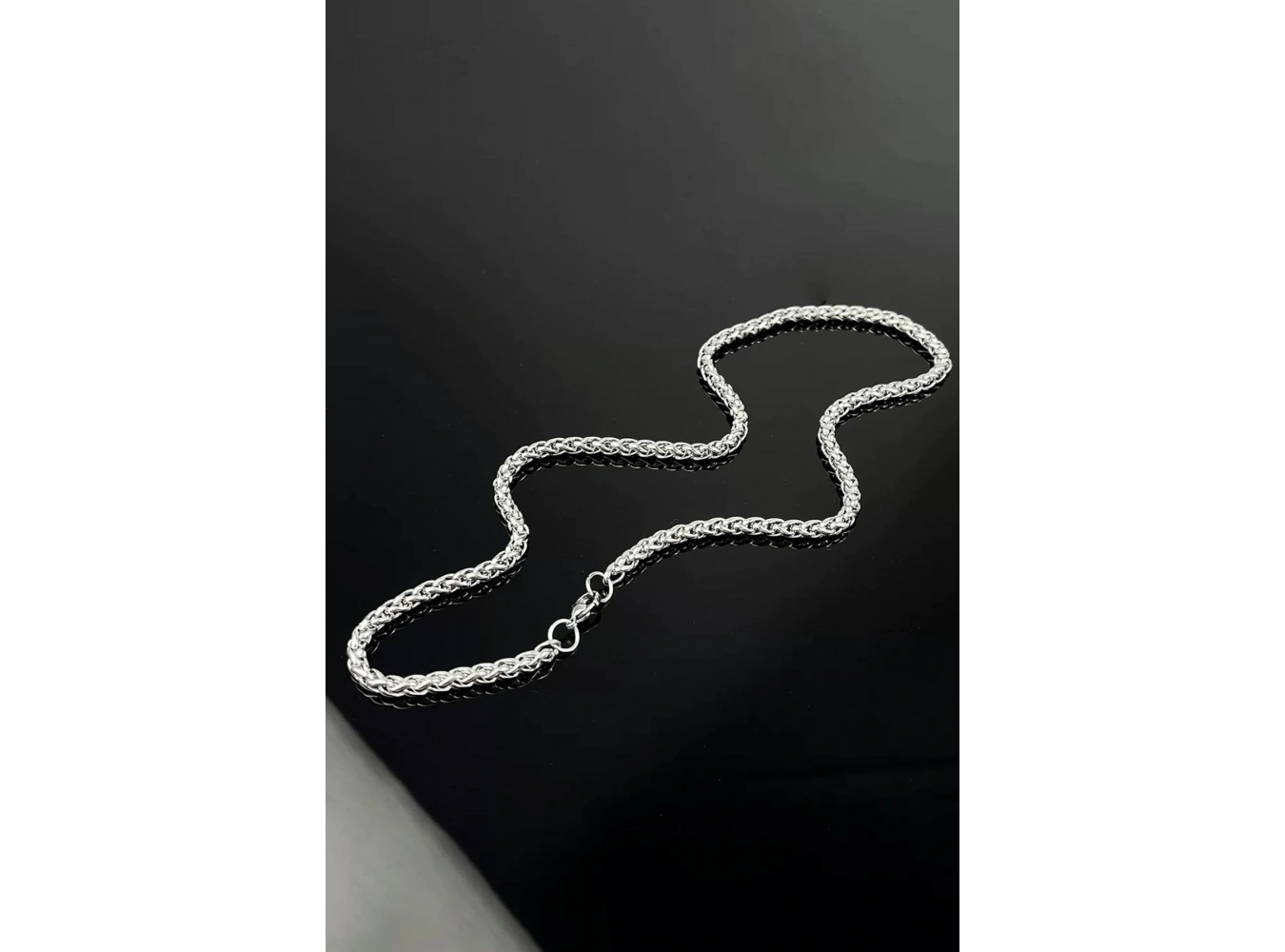 Gümüş Renk Zincir Detaylı Unisex Çelik Kolye