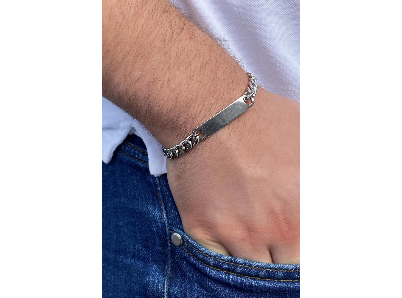 Gümüş Renk Zincir Erkek Çelik Bileklik