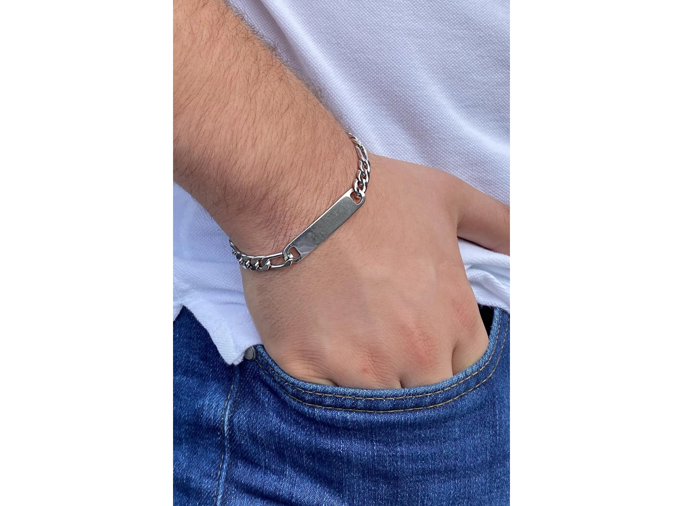 Gümüş Renk Zincir Erkek Çelik Bileklik