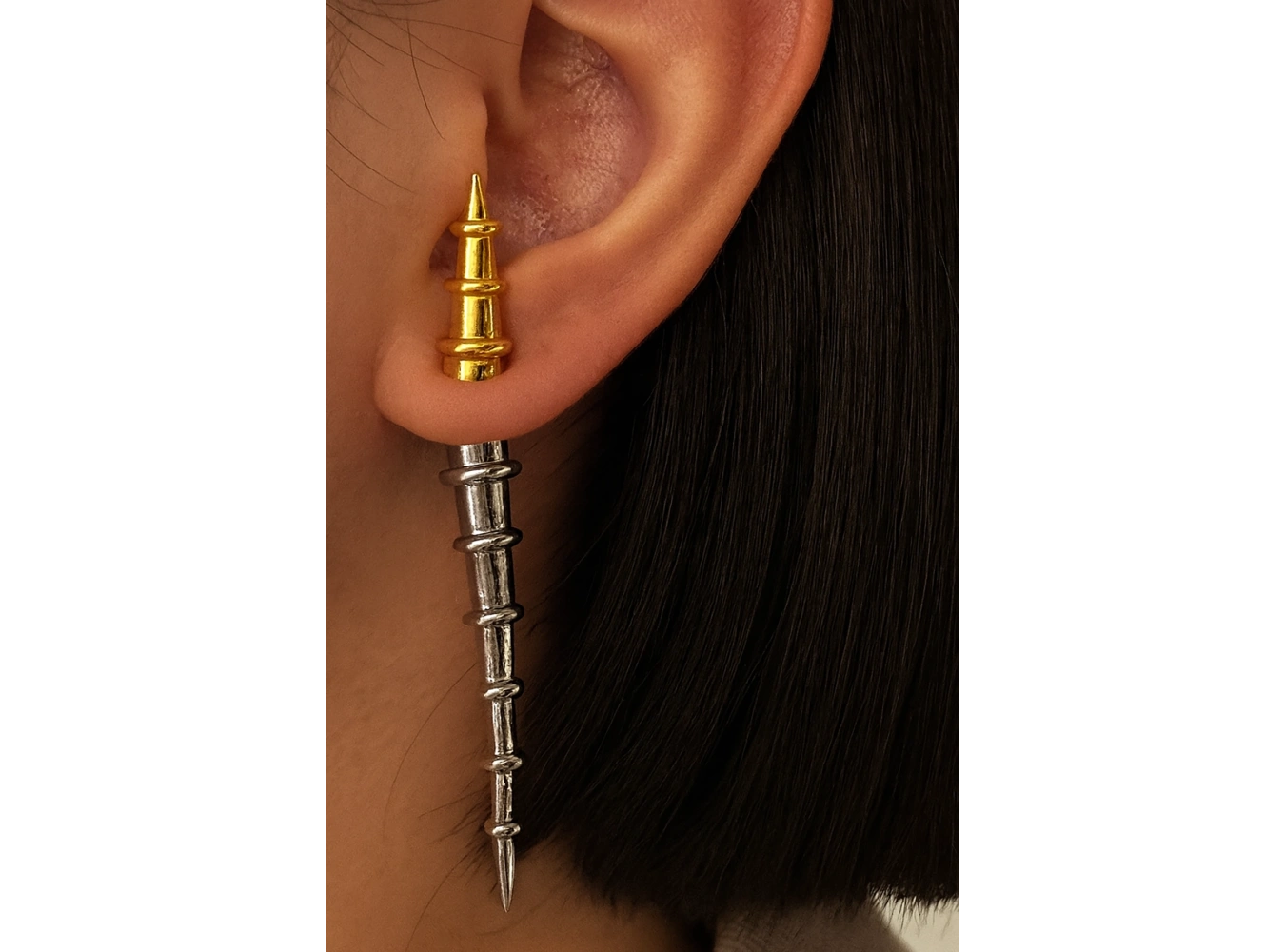 Gümüş Ve Altın Renk 14K Altın Kaplama TX Küpe (Çift)