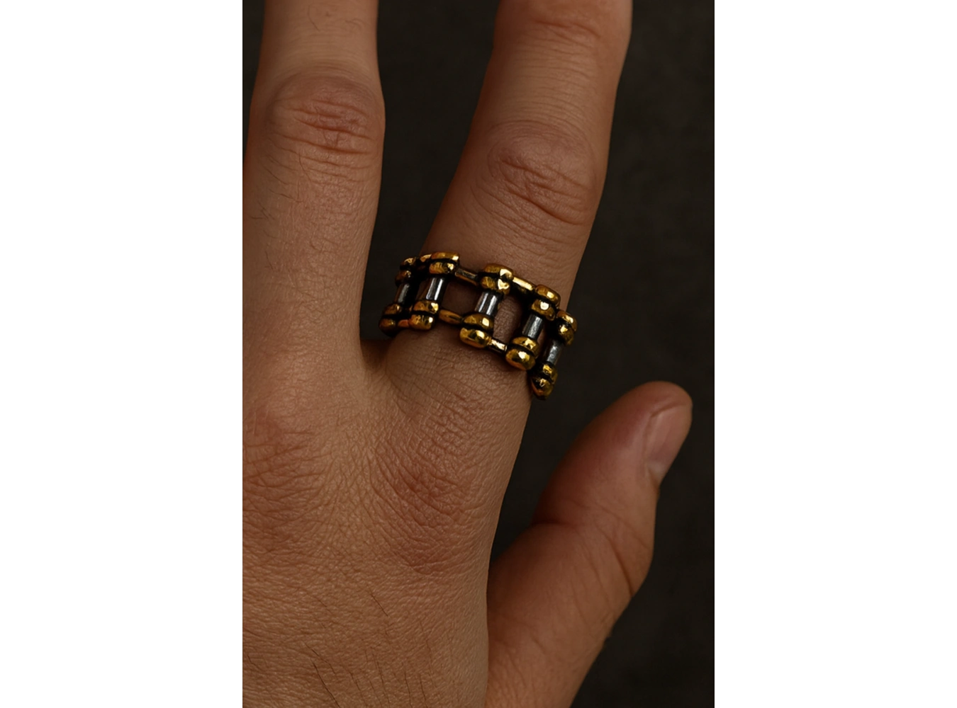 Gümüş Ve Altın Renk Ayarlanabilir Çelik Erkek Yüzük