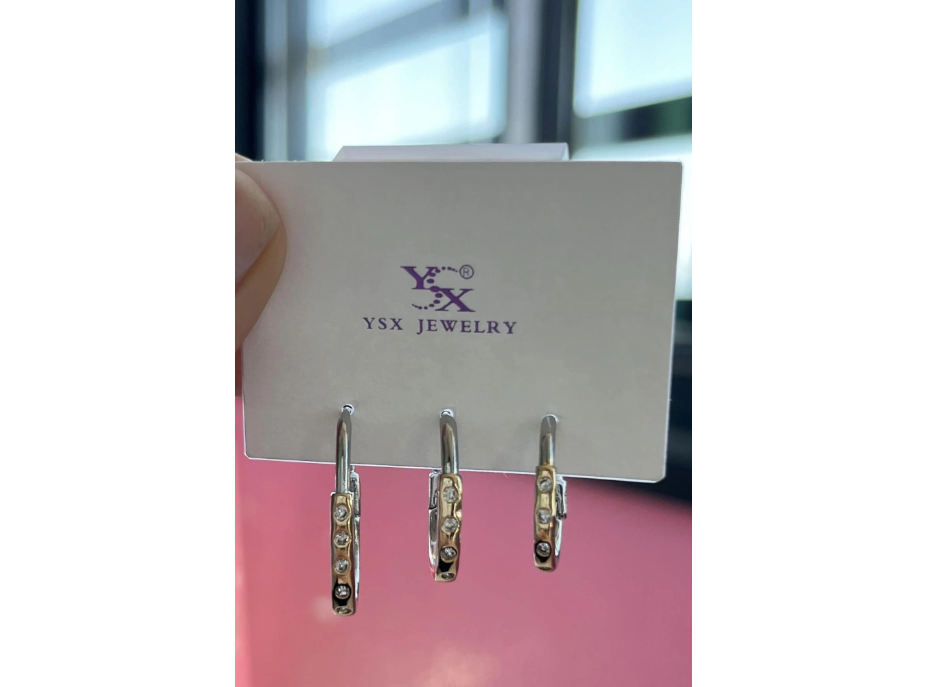 Gümüş Ve Altın Renk Çarpı  Detaylı Taşlı VİP 3lü YSX Küpe Set