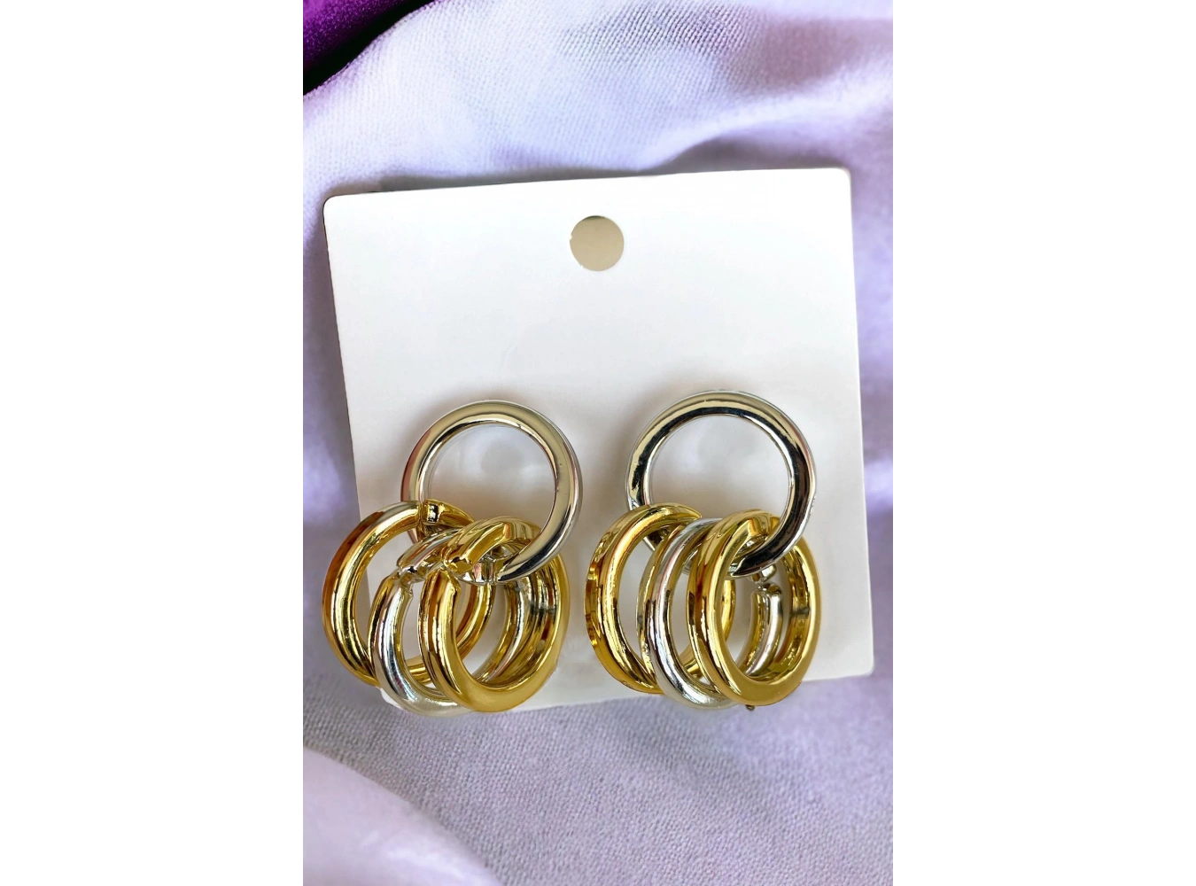 Gümüş Ve Altın Renk Halka Figürlü Sallantılı Küpe (Çift)