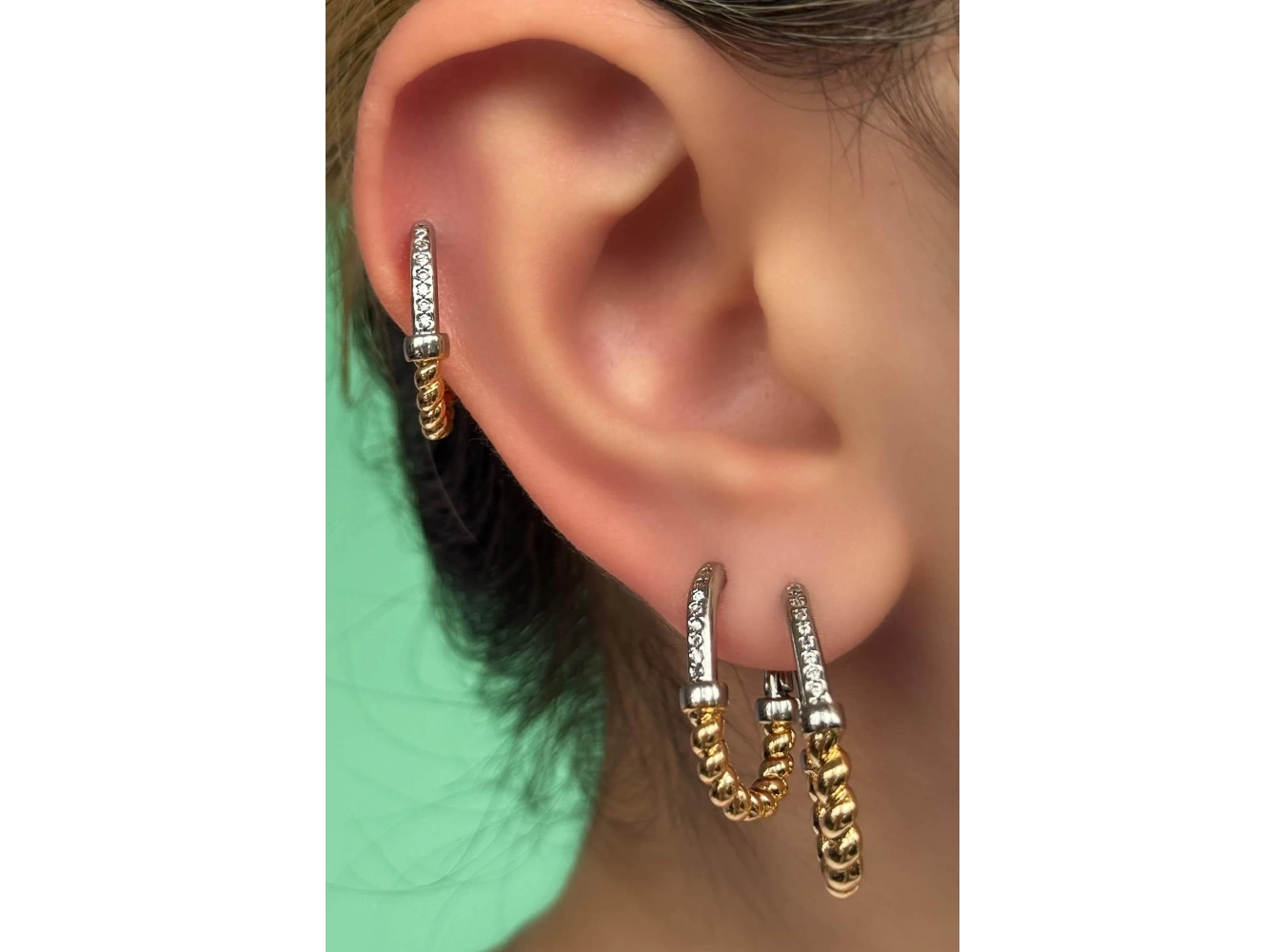 Gümüş Ve Altın Renk Taş Detaylı 3lü YSX Küpe Set