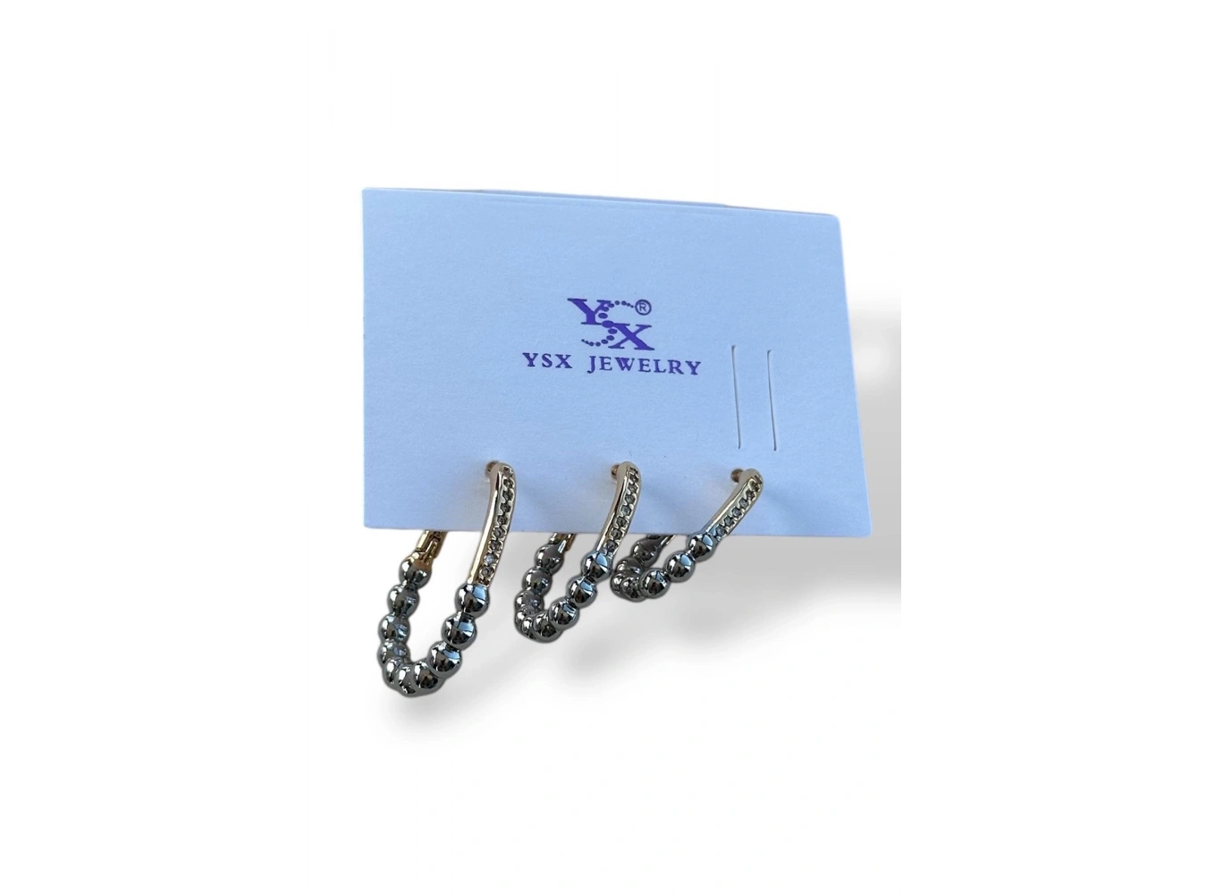 Gümüş Ve Altın Renk Taş Detaylı 3lü YSX Küpe Set