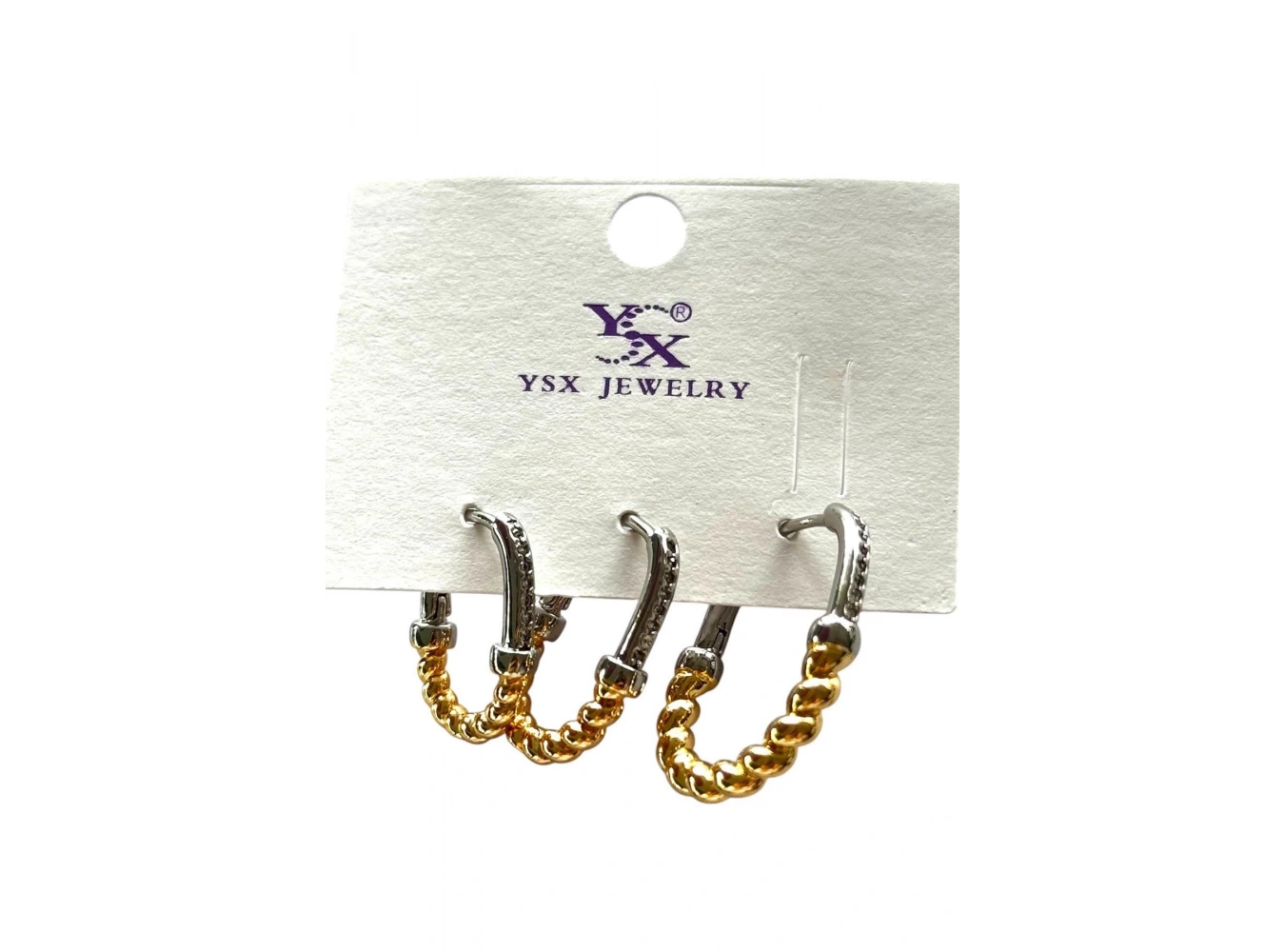 Gümüş Ve Altın Renk Taş Detaylı 3lü YSX Küpe Set