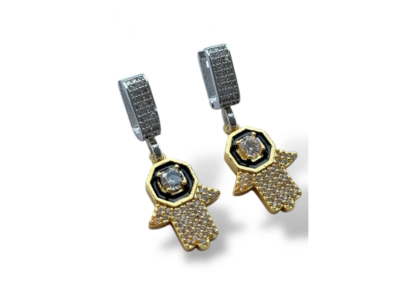 Gümüş Ve Altın Renk Taş Detaylı Küpe (Çift)