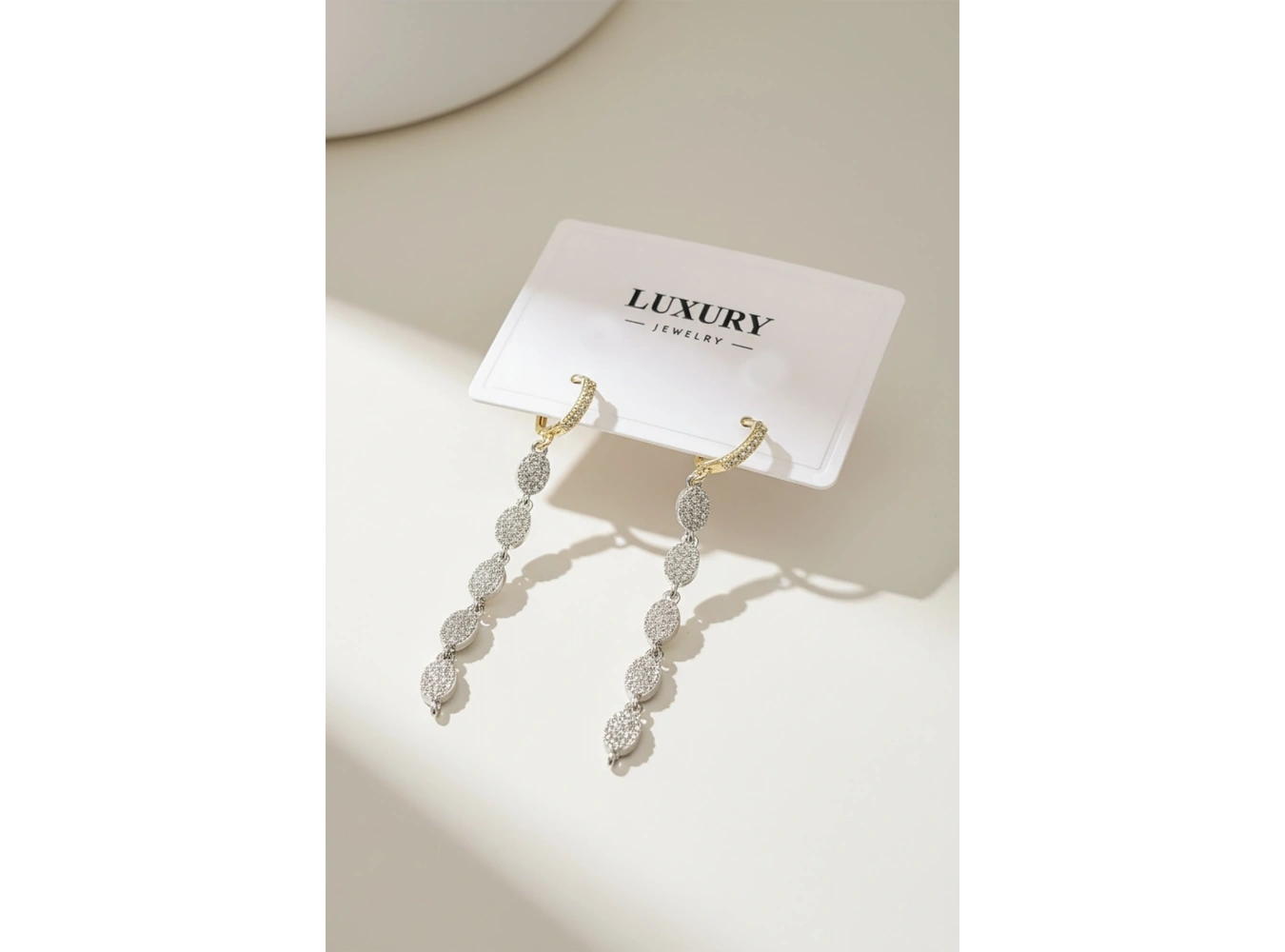 Gümüş Ve Altın Renk Taş Detaylı Sallantılı 14K Altın Kaplama Küpe (Çift)