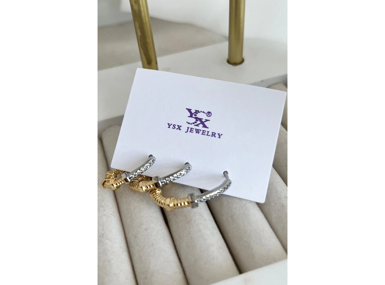 Gümüş Ve Altın Renk VİP 3lü YSX Küpe Set