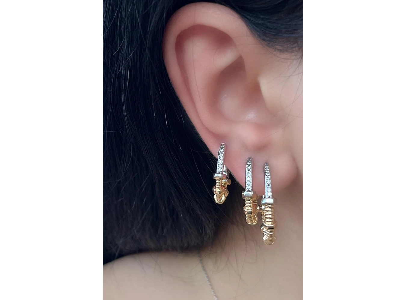 Gümüş Ve Altın Renk VİP 3lü YSX Küpe Set