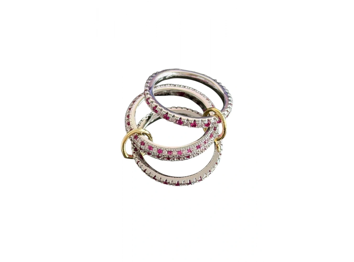 Gümüş Ve Bordo Renk Çoklu Halka Detaylı Taşlı Yüzük