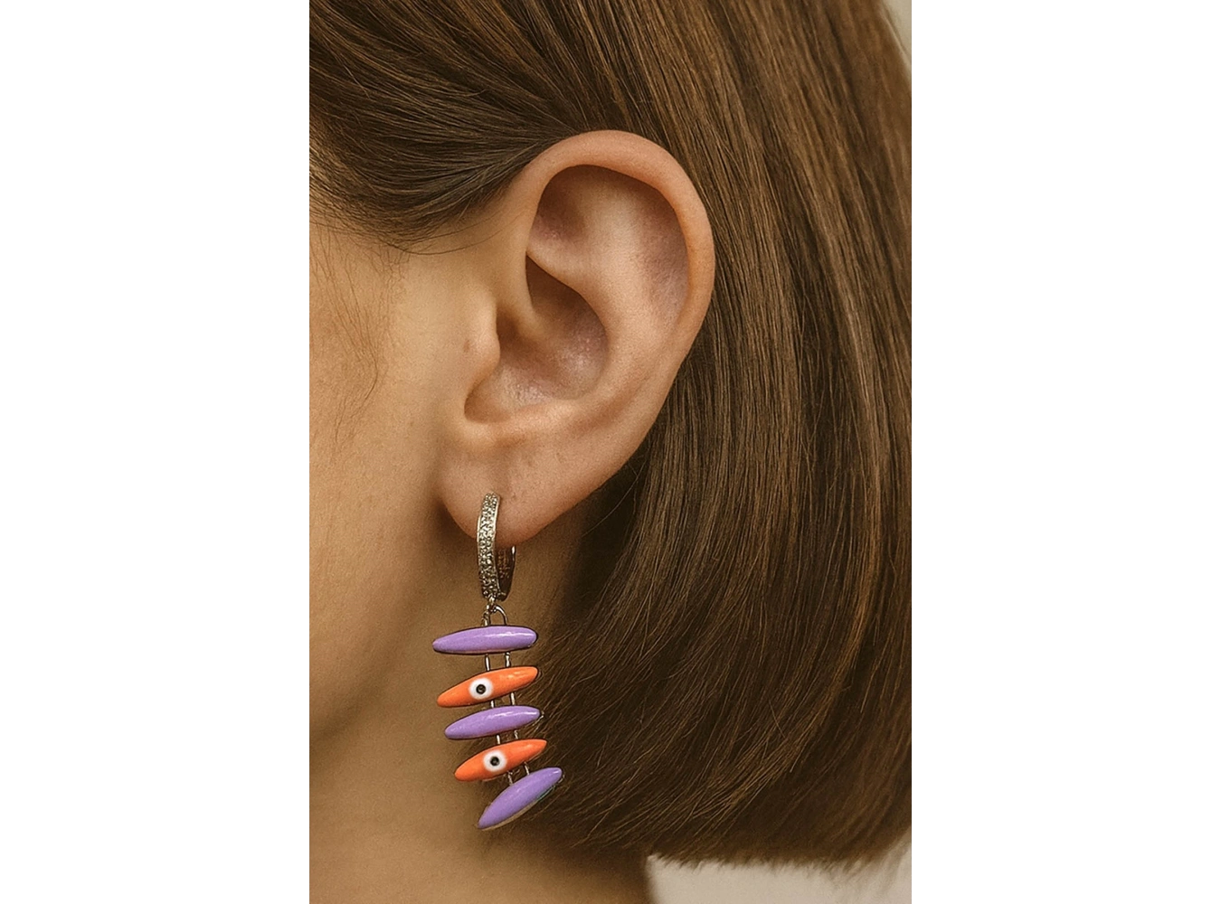 Gümüş Ve Karışık Renk Sallantılı 14K Altın Kaplama TX Küpe (Çift)