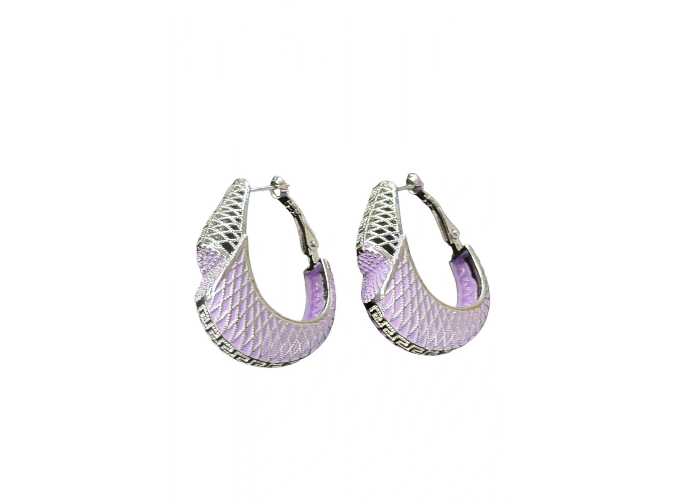 Gümüş Ve Lila Renk 14K Altın Kaplama TX Küpe (Çift)