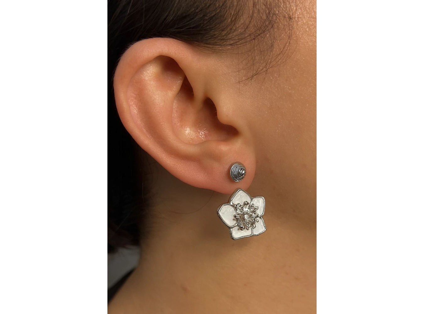 Gümüş Ve Pembe Renk Çiçek Figürlü YSX Küpe (Çift)