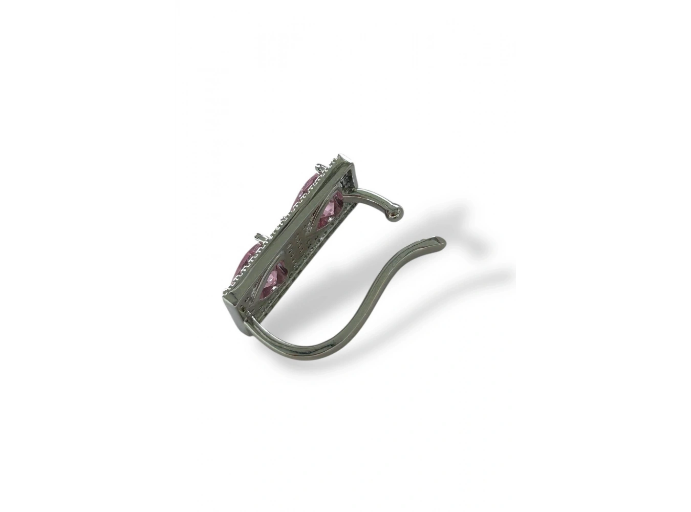 Gümüş Ve Pembe Renk Kalp Figürlü 14K Altın Kaplama TX Ear Cuff (Tek)