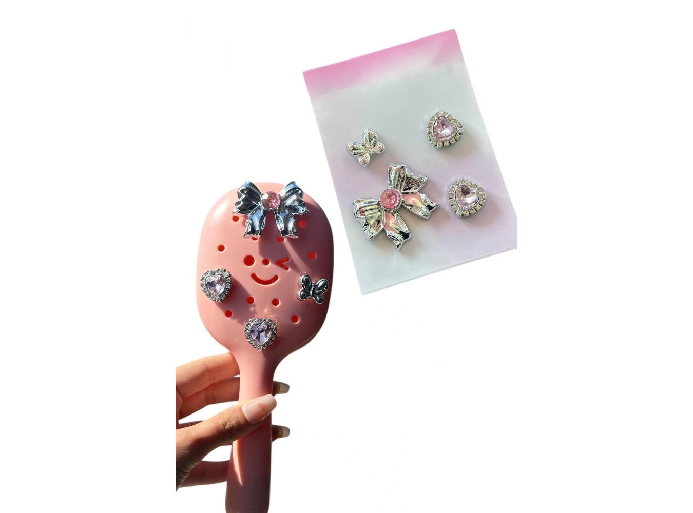 Gümüş Ve Pembe Renk Karışık Figürlü Tarak Charmı