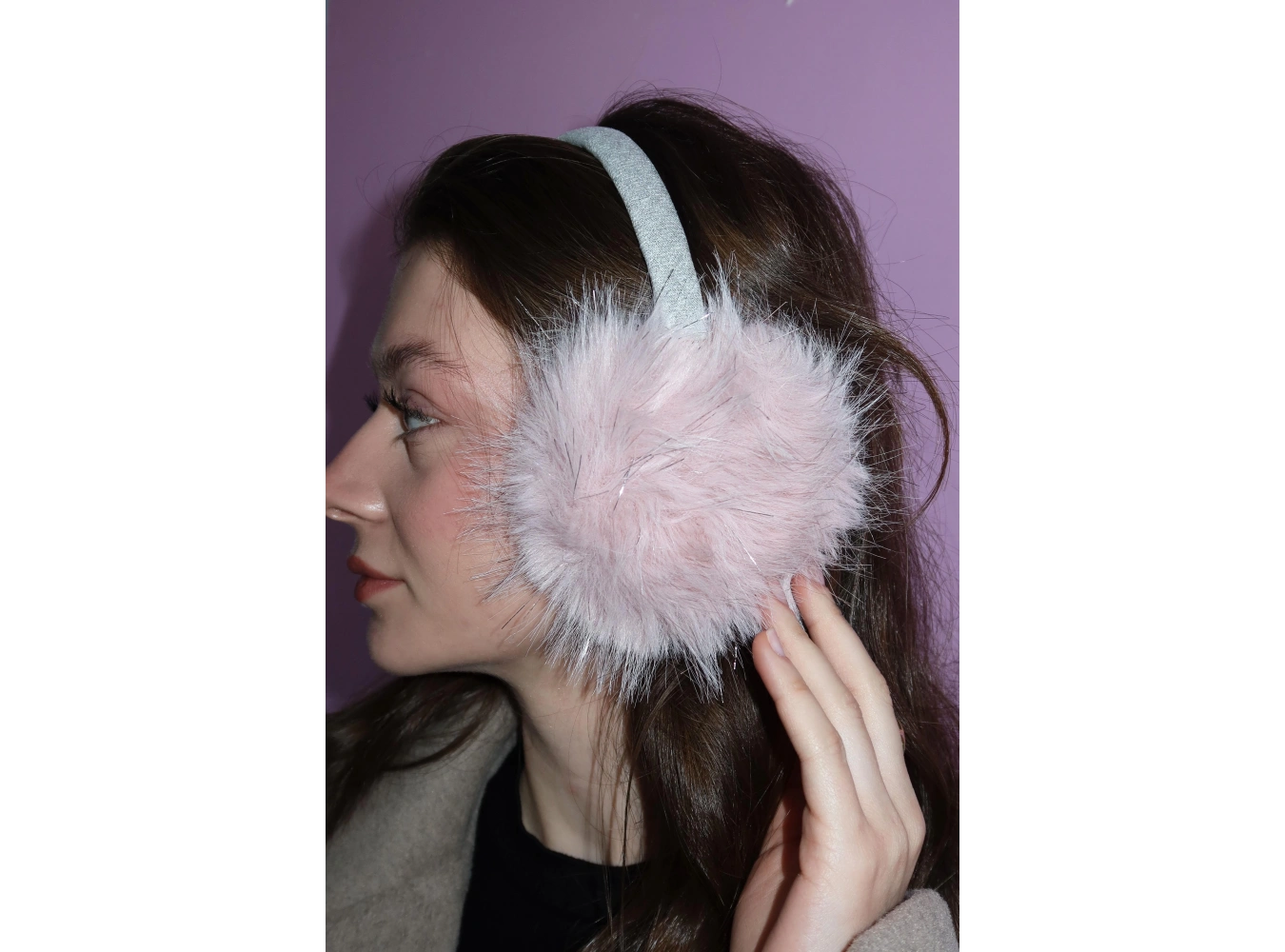 Gümüş Ve Pembe Renk Simli Peluş Kulaklık