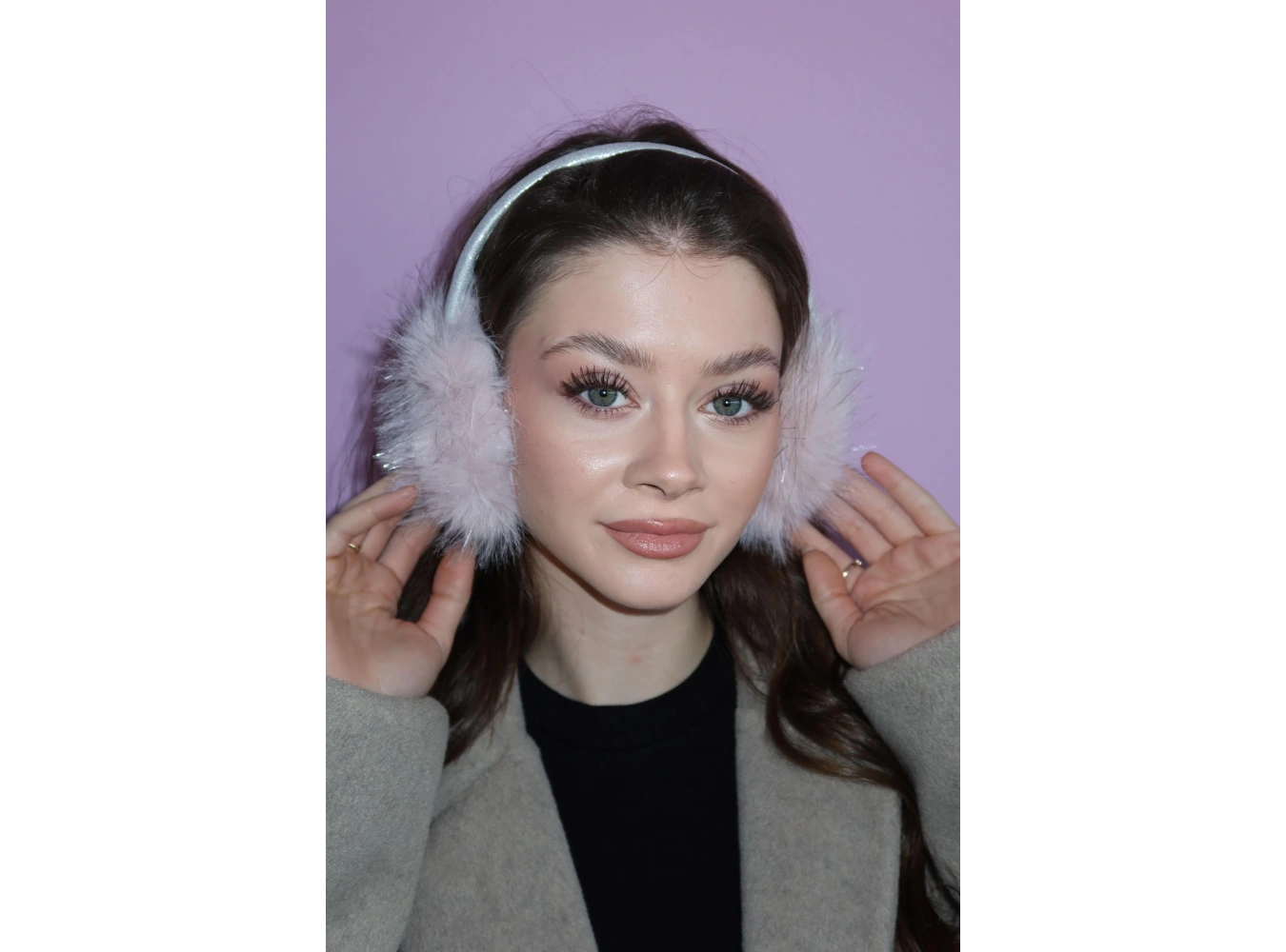 Gümüş Ve Pembe Renk Simli Peluş Kulaklık