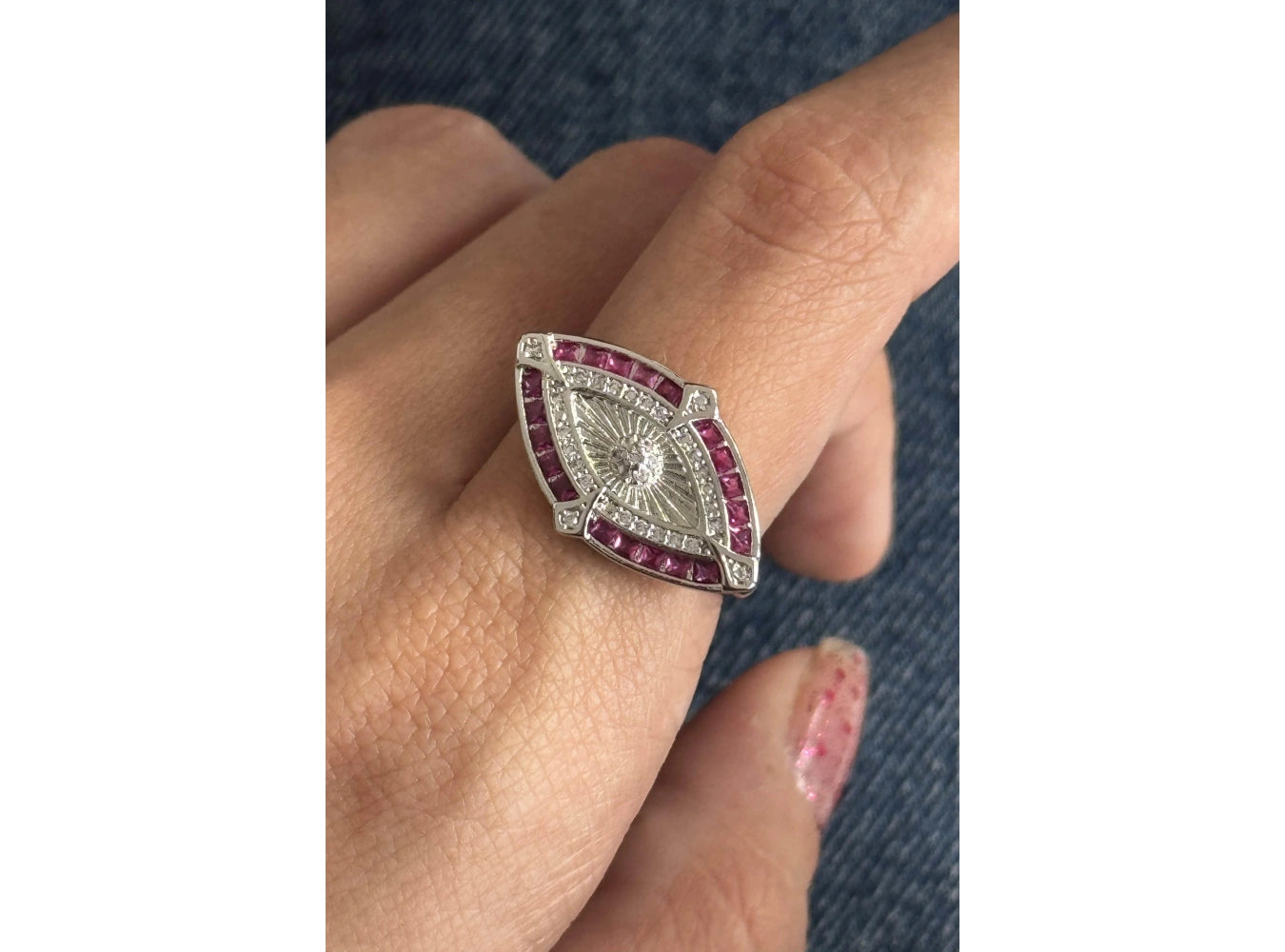 Gümüş Ve Pembe Renk Taş Detaylı 14K Altın Kaplama Ayarlanabilir Yüzük