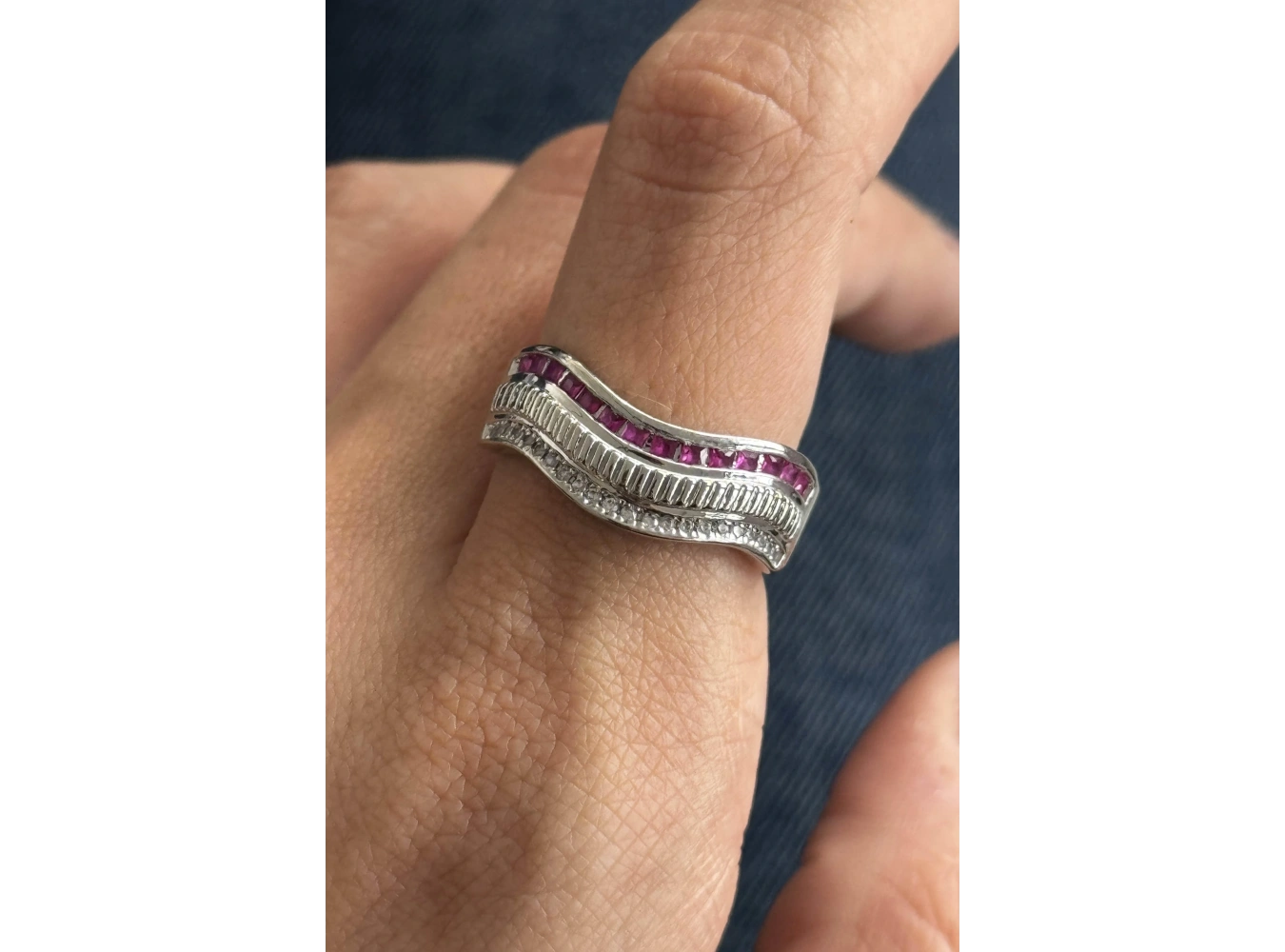 Gümüş Ve Pembe Renk Taş Detaylı 14K Altın Kaplama Ayarlanabilir Yüzük