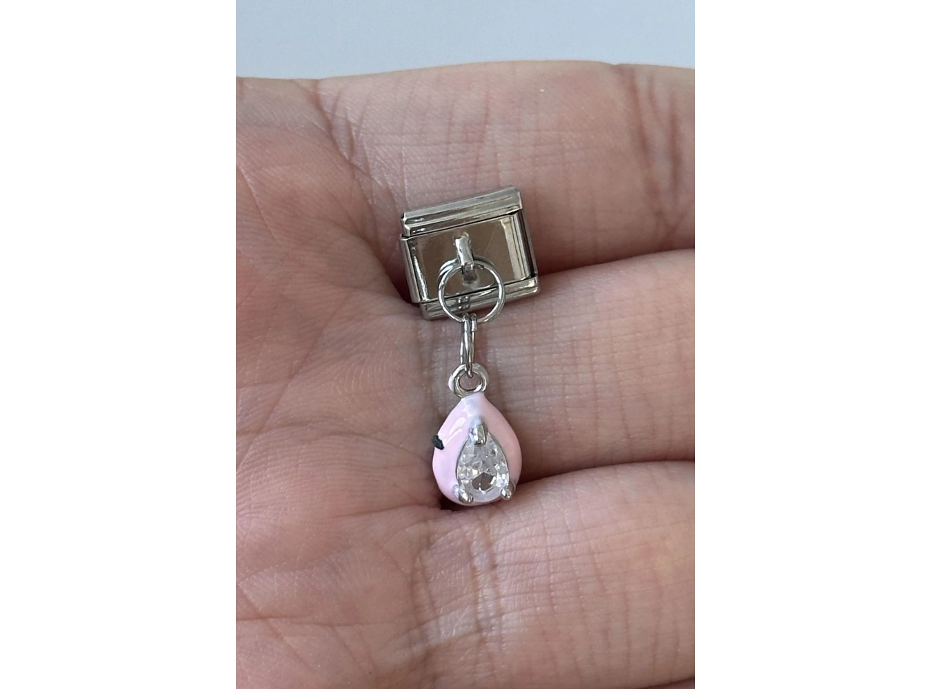 Gümüş Ve Pembe Renk Taş Detaylı Çelik Nomination Charm (Tek)