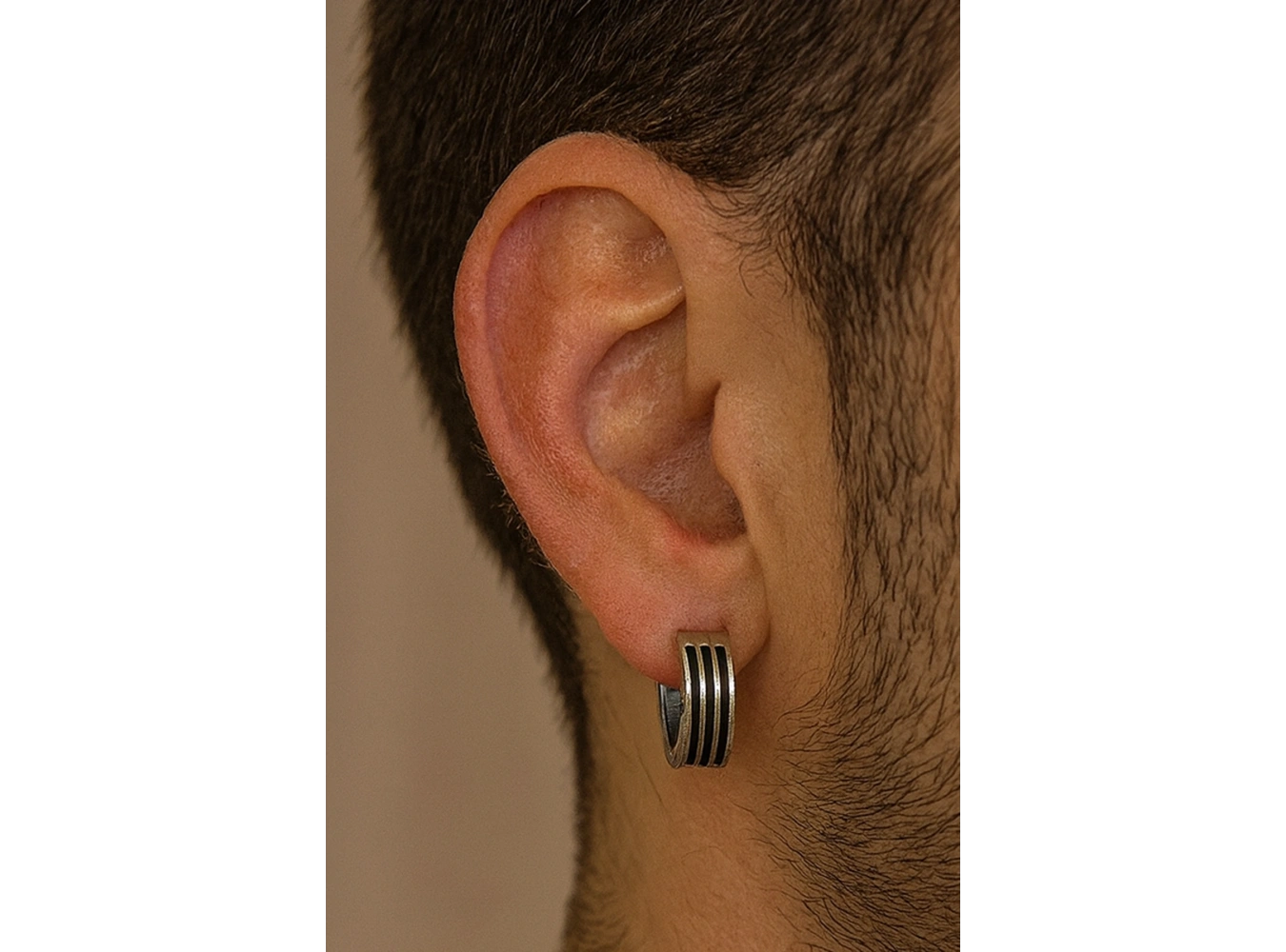 Gümüş Ve Siyah Renk Çelik Erkek Küpe (Çift)